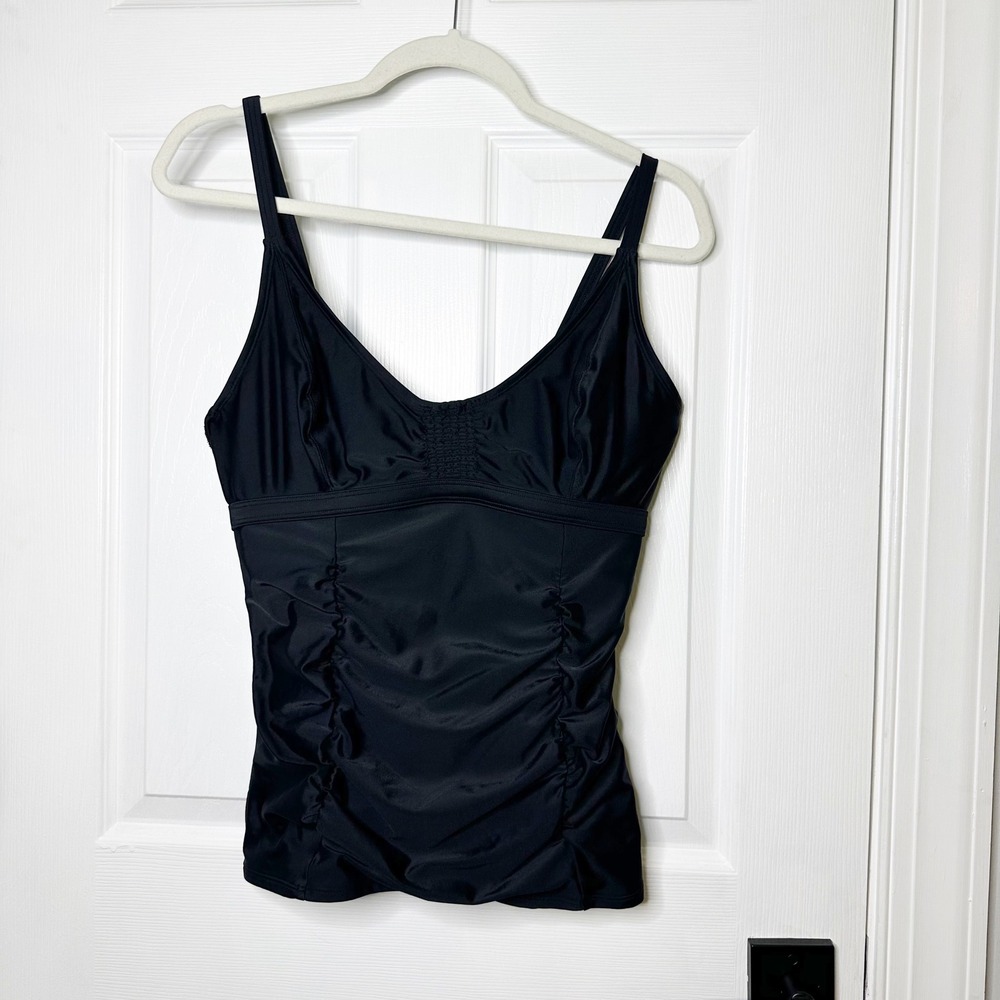 Athleta Tankini Top Womens 36 D/DD Black Excellent Ruched V-Neck Swim Pool
